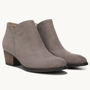 LifeStride Blake Ankle Bootie Doe Fabric Gray Perforated Block Heel 8.5M 60975